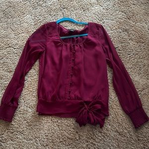 Maroon button down blouse with tie front